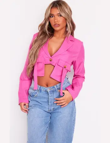 Pink Woven Oversized Curved Hem Boxy Blazer