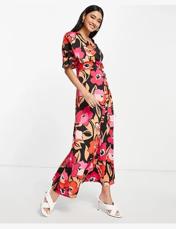 liquorish wrap front midi tea dress in floral print