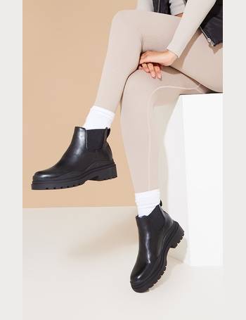 Black Wide Fit Pu Chunky Chelsea Ankle Boots