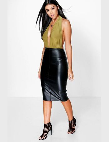 black leather skirt boohoo