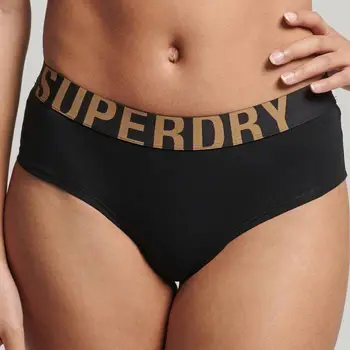 Shop Superdry Black & Gold Large Logo Hipster Briefs for Women from