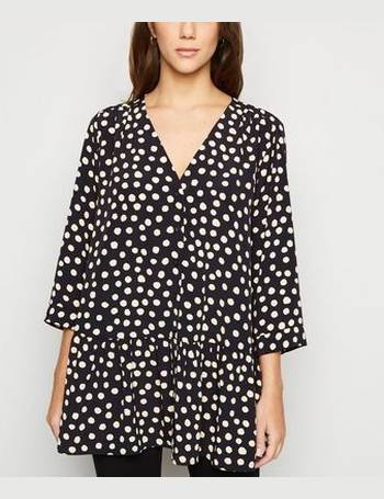 Green Spot Chiffon Tie Neck Long Tunic Blouse