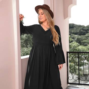 SHEIN Plus Ruffle Hem Guipure Lace Overlay Dress  Big size dress, Plus size  black dresses, Plus size party dresses