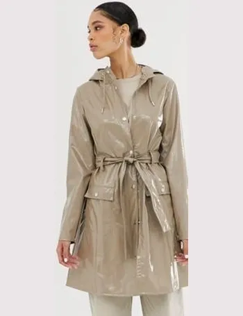 rains belted hooded shell coat