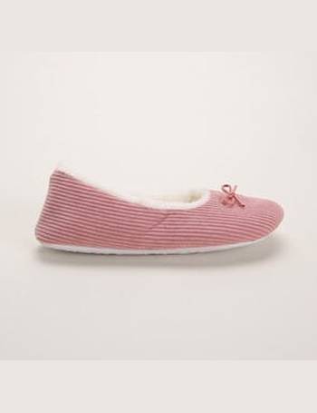 Pink Teddy Ballet Slippers In Wide E Fit