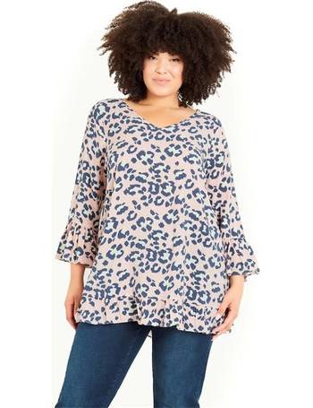 EVANS Plus Size Grey Leopard Print Mesh Top