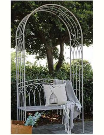 Charles Bentley Garden White Wrought Iron Shabby Chic Garden Outdoor Arch Archway & 2 Seater Bench