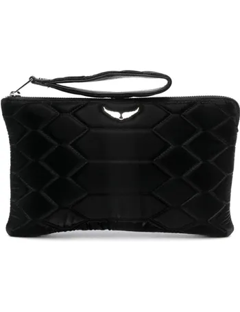 Zadig & Voltaire Rock Eternal Knit Shadow Leather Clutch in Black