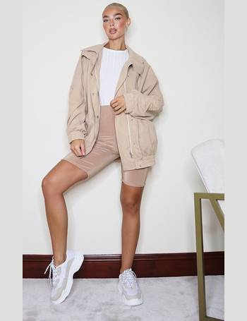 Prettylittlething Taupe Graphic Front Teddy Jacket