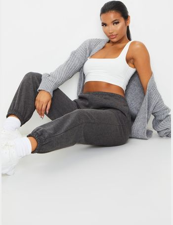 PRETTYLITTLETHING Logo Charcoal High Waisted Cuffed Sweatpants