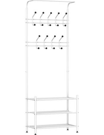 HOMCOM Rustic Wall-mounted Coat Rack Floating Shelf With 4 Hooks For Entryway