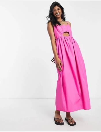 Topshop satin floral cut out occasion midi dress in pink