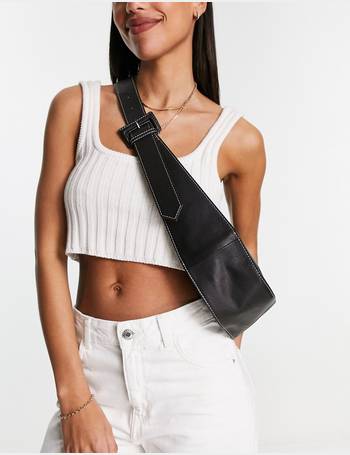 ASOS DESIGN black leather multi gusset crossbody bag with wide strap