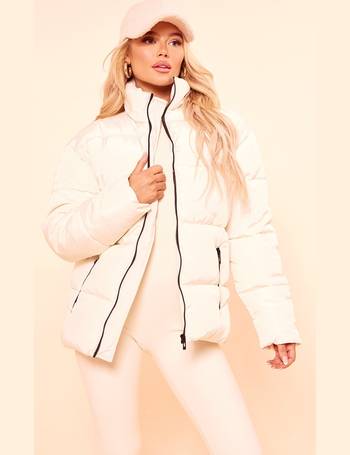 Plt Plus Cream Hood Rib Hem Crop Puffer Coat