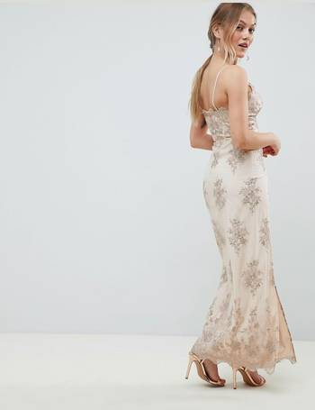 Chi chi london scallop plunge 2025 maxi prom dress with gold embroidery