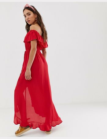 river island red bardot maxi dress