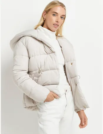 river island shawl collar longline padded coat in cream