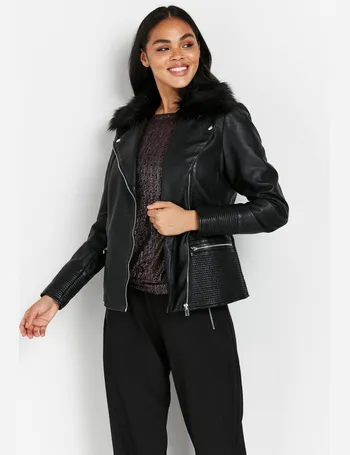 wallis leather jacket with fur collar