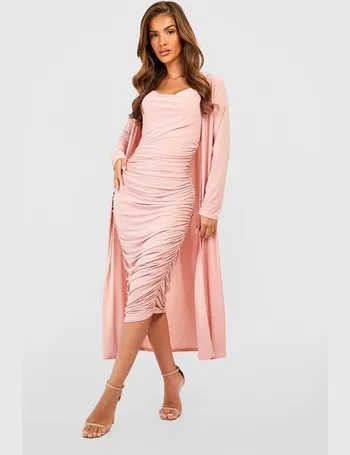 boohoo Womens Maternity Strappy Cowl Neck Dress And Duster Coat