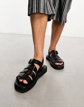 ASOS DESIGN woven sandals in tan leather