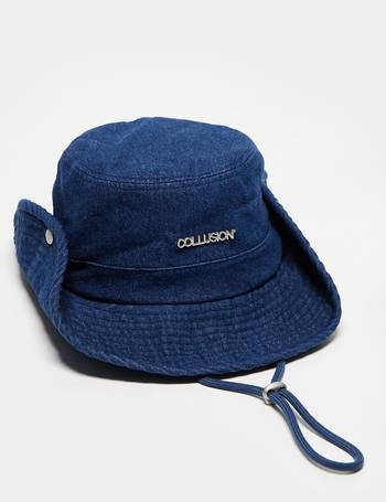 COLLUSION Unisex festival washed bucket hat with string in pink