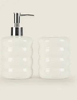 Cream Bubble Soap Dispenser and Tumbler Set from George at ASDA