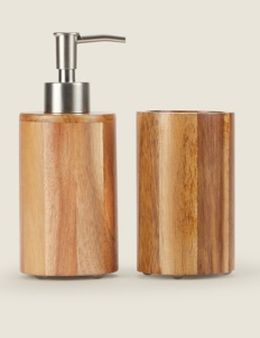 Acacia Wood Dispenser and Tumbler set from George at ASDA