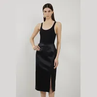 Karen Millen Women's Black Satin Midi Skrits