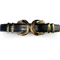 Wolf & Badger Women's Black Belts With Gold Buckle