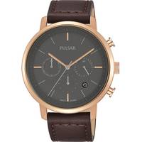 Pulsar Mens Rose Gold Watch With Leather Strap