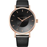 Wolf & Badger Mens Rose Gold Watch With Black Leather Strap