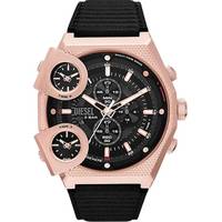 Diesel Mens Rose Gold Watch With Black Leather Strap