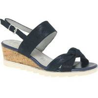 Ladies Navy Ivory Nautical Stripe High Wedge Sandals Shoes Marco Tozzi 28706 
