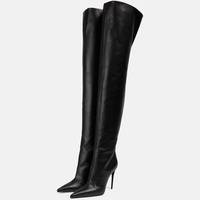 Milanoo Women's Black Leather Knee High Boots