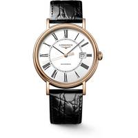 Longines Mens Rose Gold Watch With Black Leather Strap