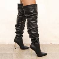 SIMMI Women's Black Thigh High Boots