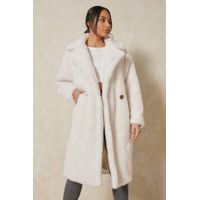 cream long teddy bear coat