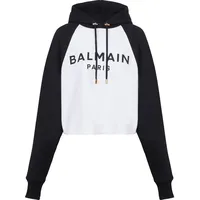 Balmain Women's White Cropped Hoodies