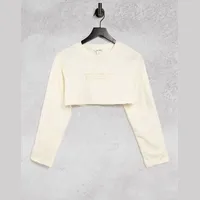 Monki Women's White Long Sleeve Crop Tops