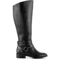 Simply Be Women's Black Leather Knee High Boots
