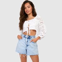 boohoo Women's White Long Sleeve Crop Tops