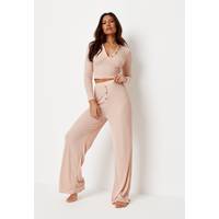 Missguided Women's Ribbed Wide Leg Trousers
