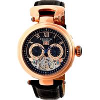 Heritor Automatic Mens Rose Gold Watch With Black Leather Strap