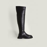 Oasis Fashion Women's Black Leather Knee High Boots