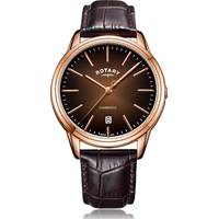 HS Johnson Mens Rose Gold Watch With Black Leather Strap