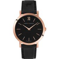 Larsson & Jennings Mens Rose Gold Watch With Black Leather Strap