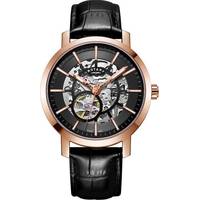 Rotary Mens Rose Gold Watch With Black Leather Strap