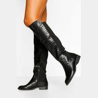 boohoo Women's Black Leather Knee High Boots