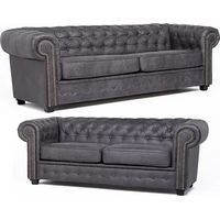 B&Q Grey Leather Chesterfield Sofas