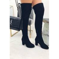 MissPap Women's Black Suede Knee High Boots